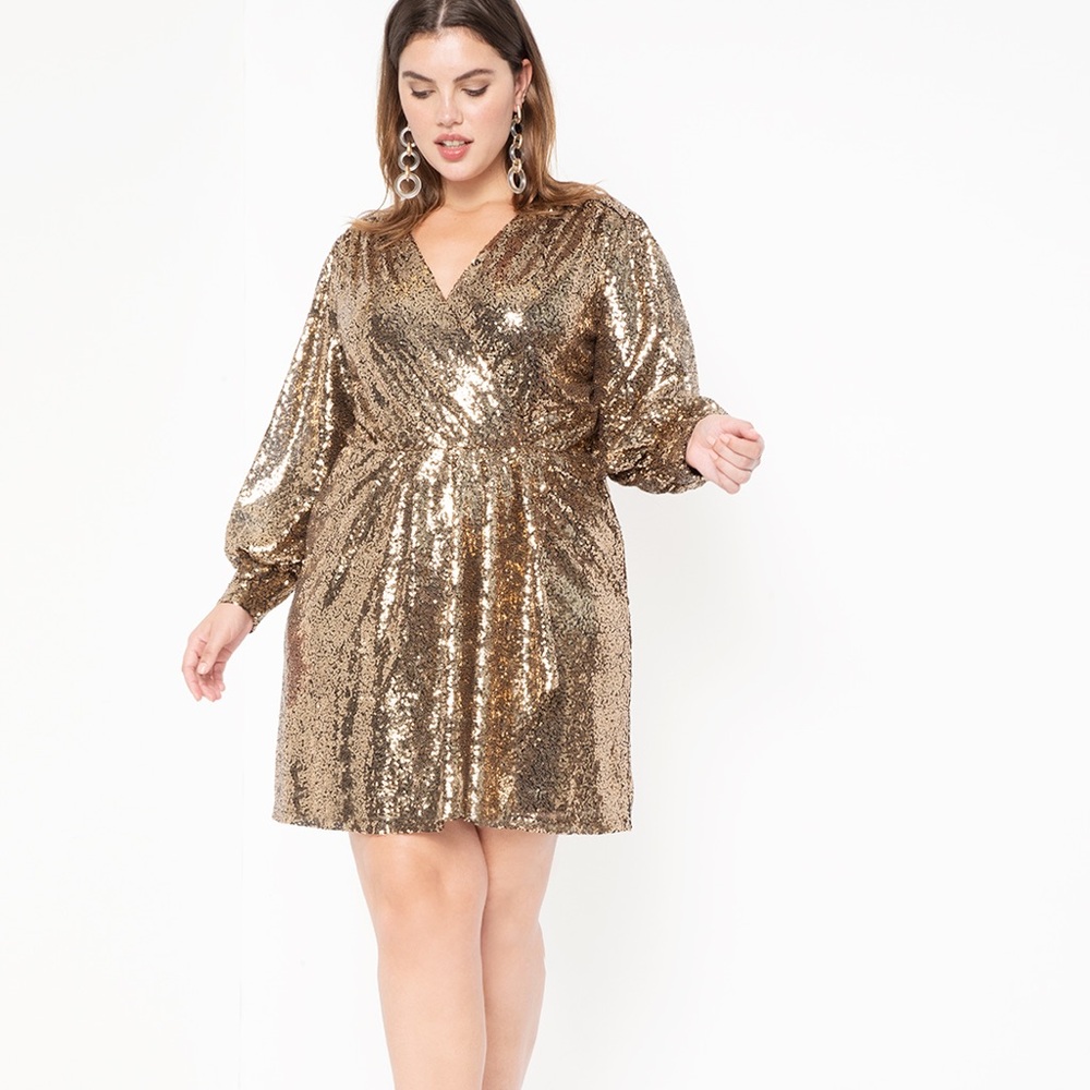 Eloquii Gold Long Sleeve Sequin Dress